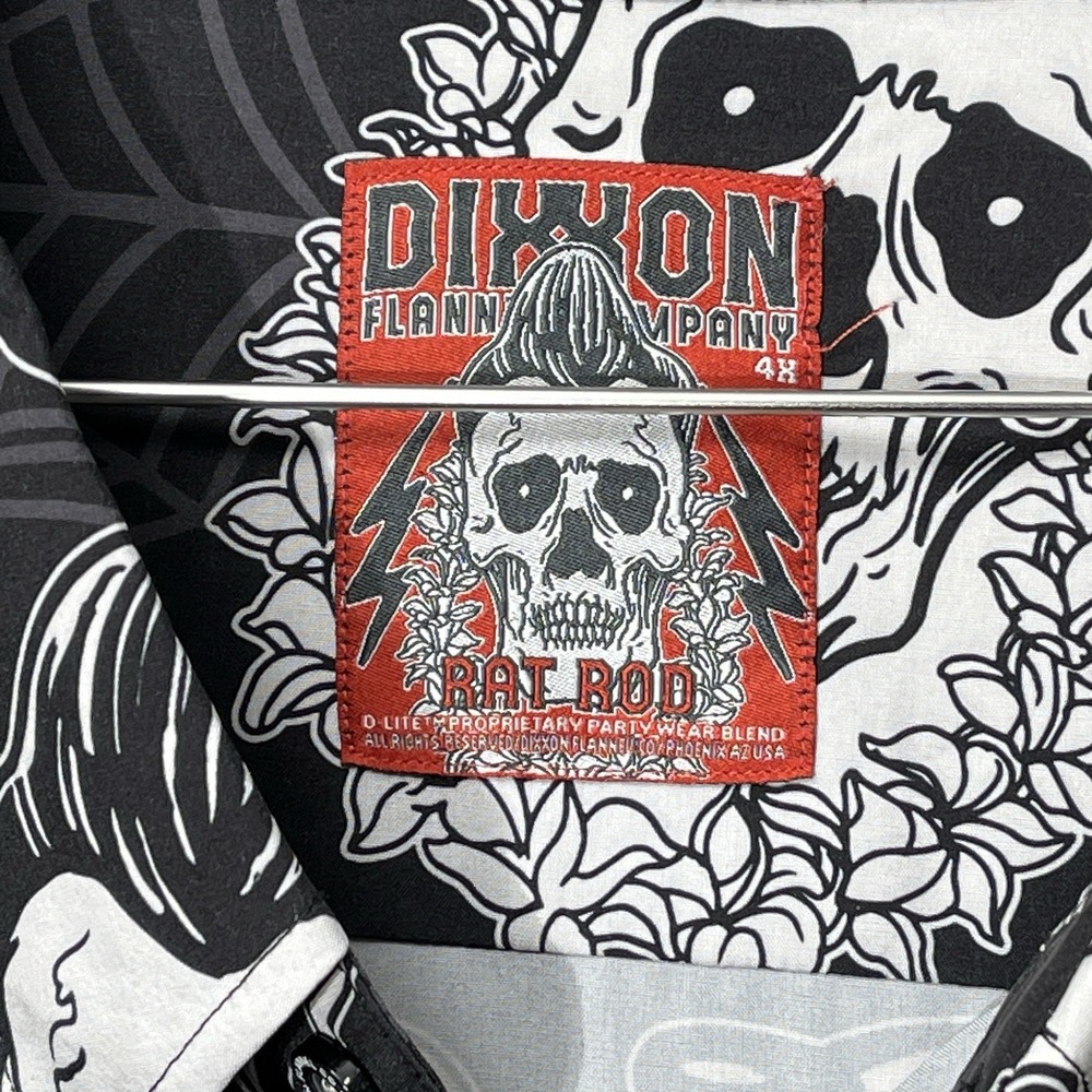 Dixxon Flannel‎ Co Rat Rod Skull Button Up Shirt 4X Black Short Sleeve - Picture 10 of 15